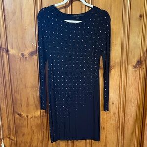Cynthia Steffe Navy Blue Studded Long Sleeve Dress - Size Small